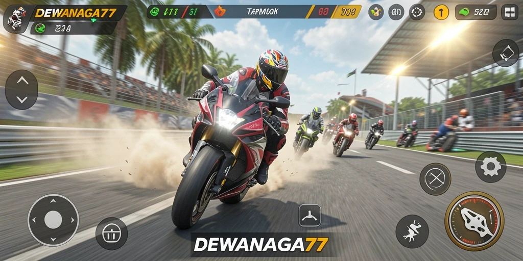 Tampilan mendebarkan dari gameplay balap motor DEWANAGA77.