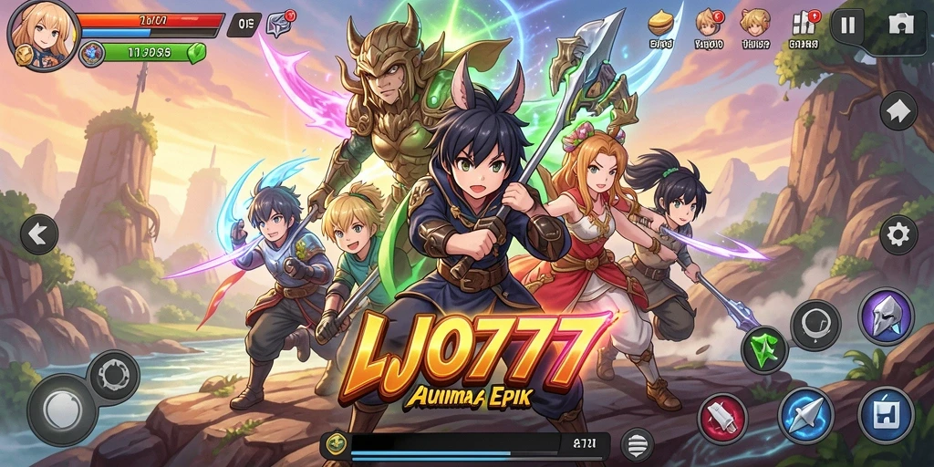 Screenshot gameplay LJO777 dengan karakter anime ikonik dan pertempuran seru.