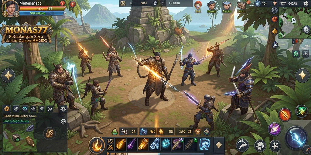Screenshot permainan MONAS77 menampilkan aksi seru dalam pertempuran MMORPG.